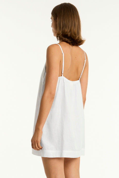 Sea Level Tidal Linen Shift Short Dress